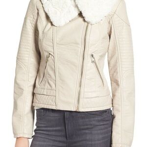 Guess Cream Jacket with Faux Fur Collar